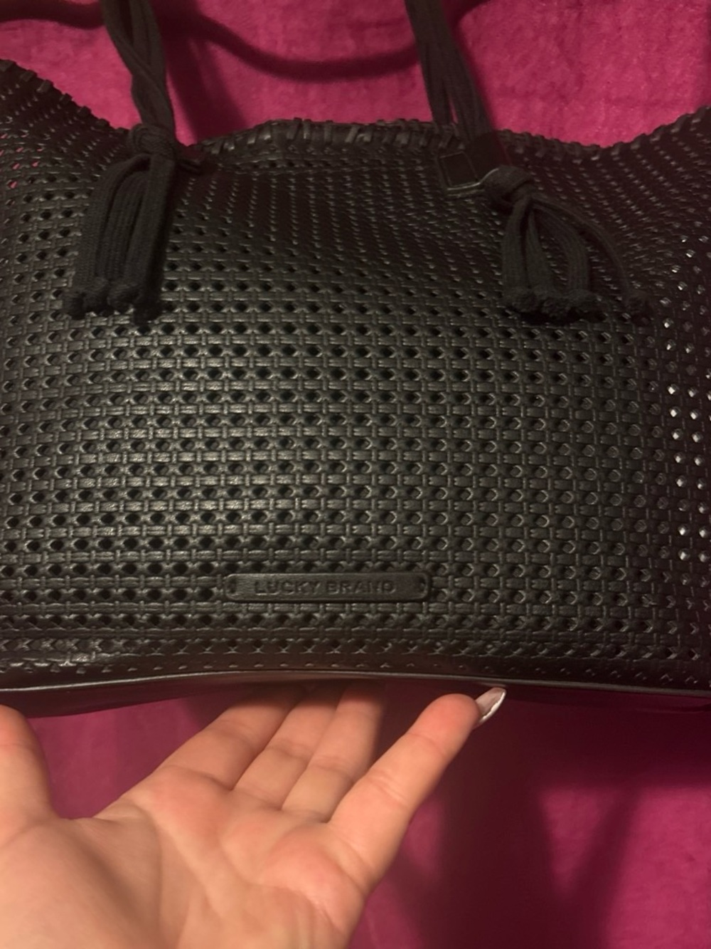 Lucky Brand Black Perforated Rope-Handle Tote